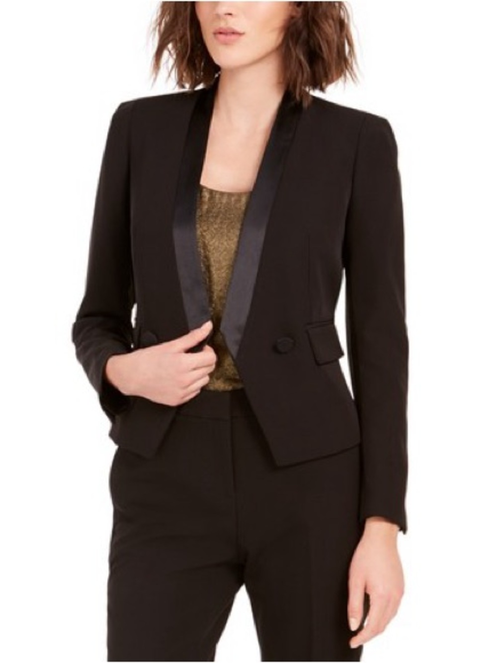 Bar III Women's Tuxedo Satin-Trim
Open-Front Double-Breasted Blazer
Black Size 6